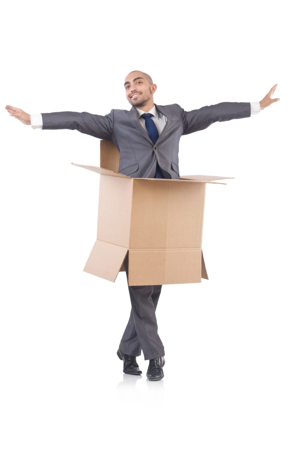 Businessman with box isolated on the white